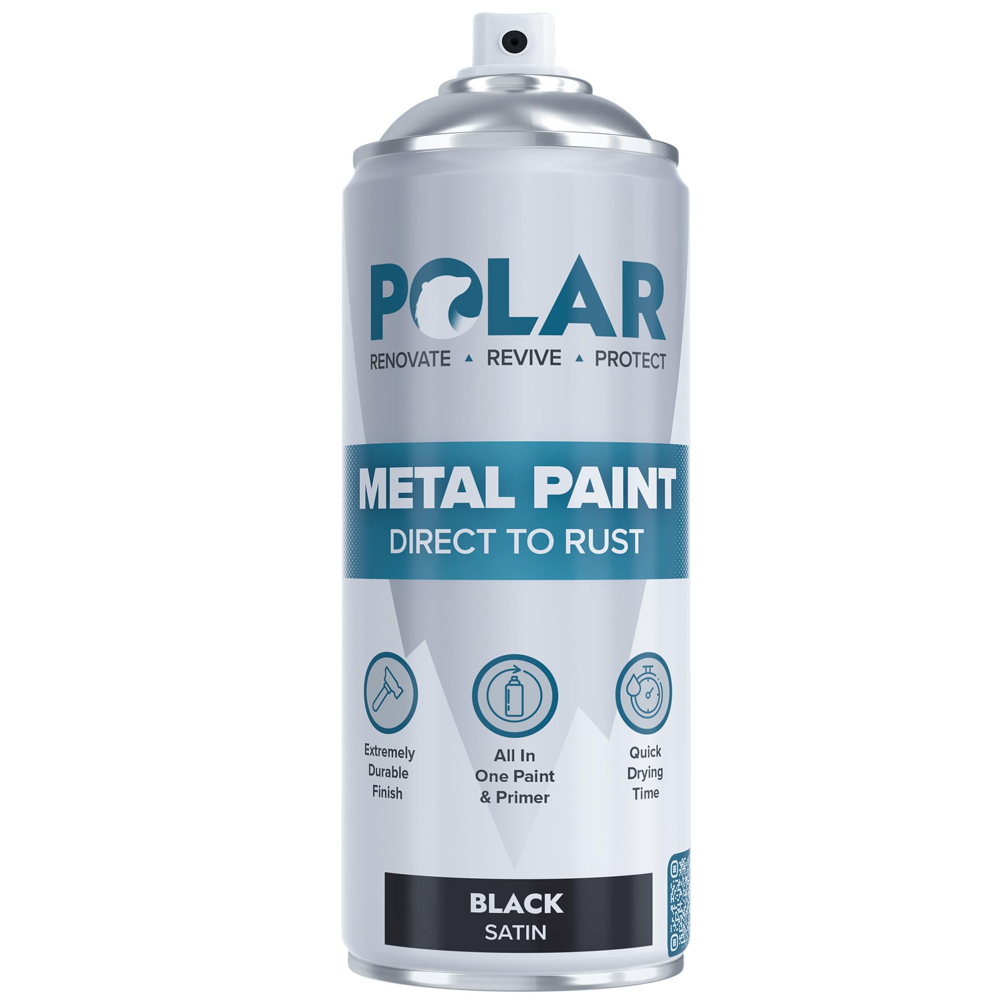 Polar Specialist Coatings Satin Black Polar Direct To Rust Metal Spray Paint - 400Ml - Perfect For Metal, Wood, Furniture, Rust - Outdoor & Indoor Surfaces - Easy To Apply - 3 In 1 Primer, Undercoat & Topcoat
