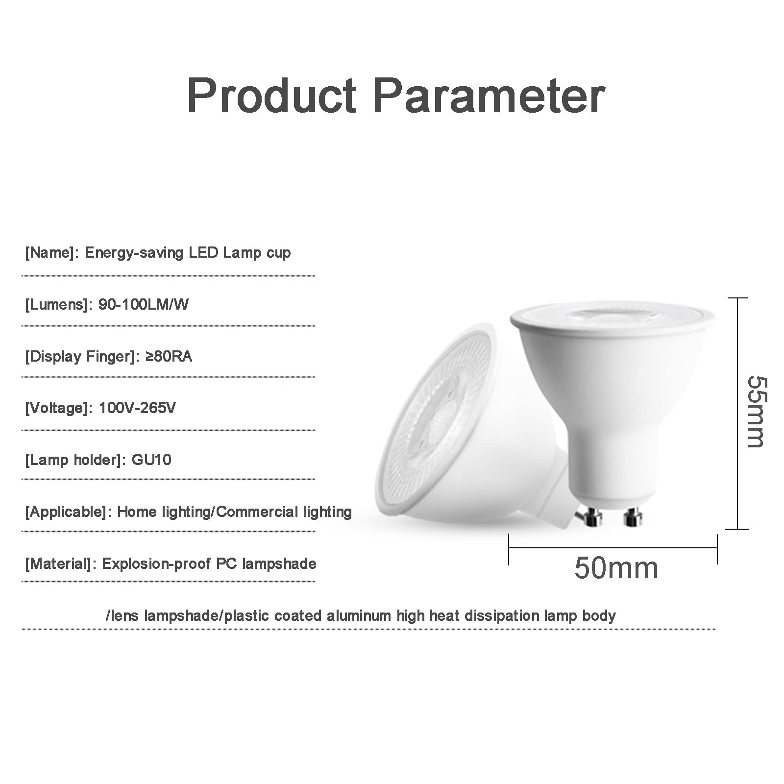 Bombillas LED GU10 6 W 600 LM Blanco frío 6000 K Equivalente a halógeno de 60 W, Repuesto de Bombilla LED para iluminación empotrada en riel, no Regulable, CA 100 V-265 V, Paquete