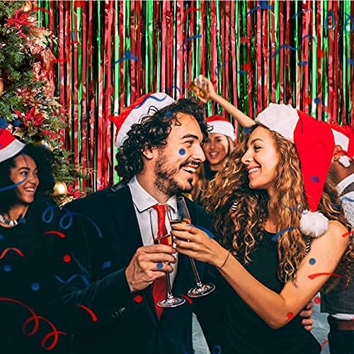 Mienocol 4 Packs Christmas Tinsel Foil Fringe Curtains 3.2ft x 6.5ft Red Green Fringe Curtains Streamers Backdrop for Christmas Party Photo Backdrops Props Christmas Theme Decorations