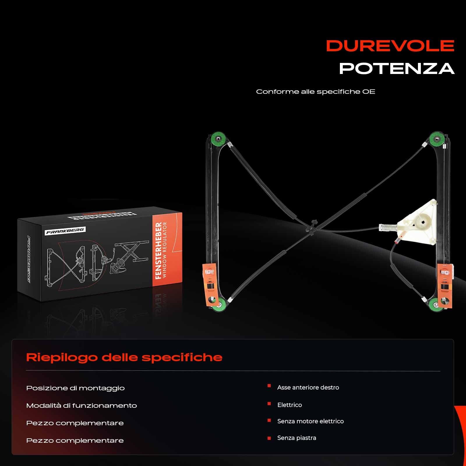 Frankberg Alzacristallo senza motore anteriore destro 8P3837462A | senza motore, davanti, Giusto, 8P3837462A; Compatibile con: A3 8P1