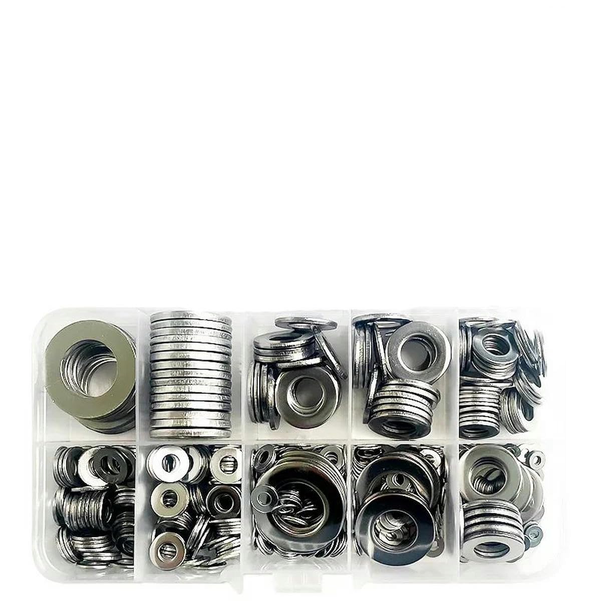 580 unids/caja M2 M2.5 M3 M4 M5 M6 M8 M10 M12 Junta Arandela de oblea plana Acero inoxidable 304-5 CAJAS-junta