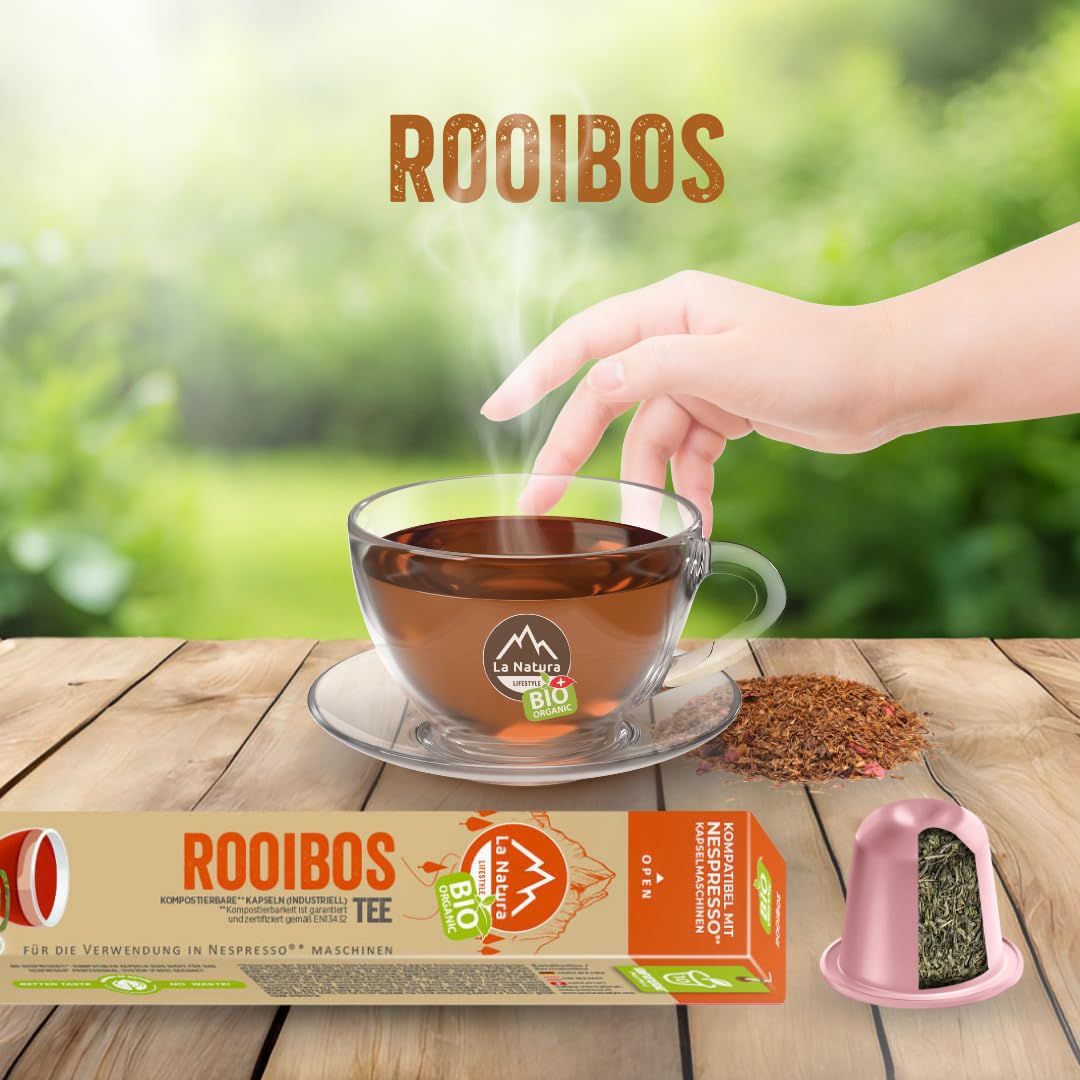 La Natura Lifestyle ROOIBOS BIO TEE | 100% Cápsulas de té compostables industriales | Respetuoso con el medio ambiente | 60 cápsulas de té | para máquinas Nespresso®³