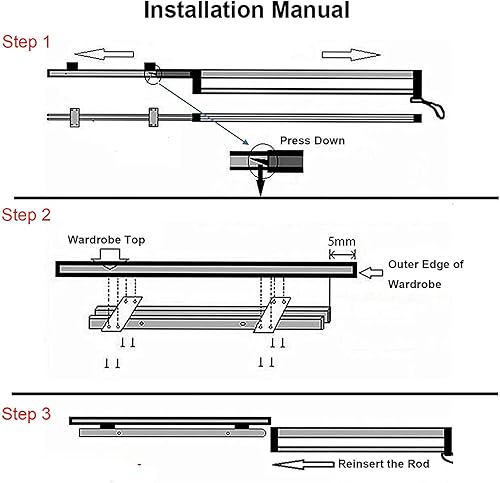 Miniatura 7 de Percha de ropa para armario, barra extraíble de 11.8-23.6 in, barra extensible para armario, riel de ropa ajustable para guardarropa, organizador de