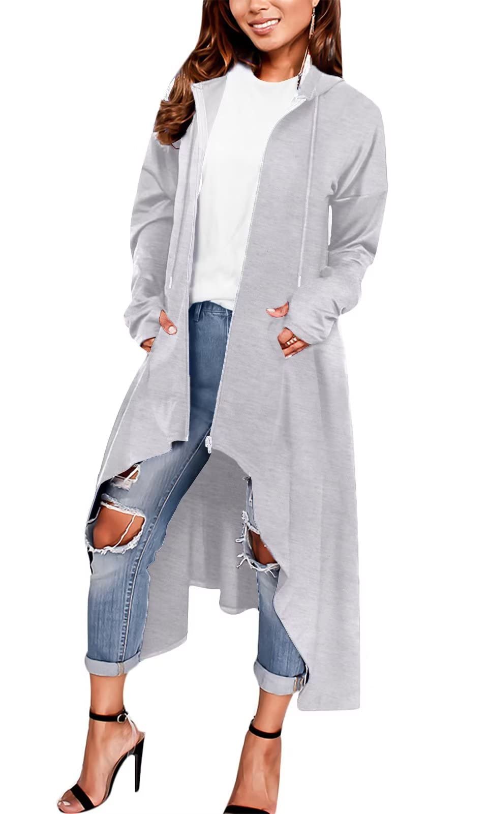 SprifloralWomens Asymmetric Hem Long Sleeve Loose Casaul Hoodies Sweatshirts Tunic Tops