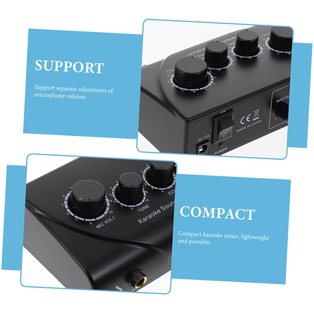 1set Mixer Audio Karaoke Professionale Due Mixer Compatto Per Microfono Con Adattatore Di Alimentazione Per Eventi Famiglie e Ktv Basso Rumore e Alta Qualità Del Suono