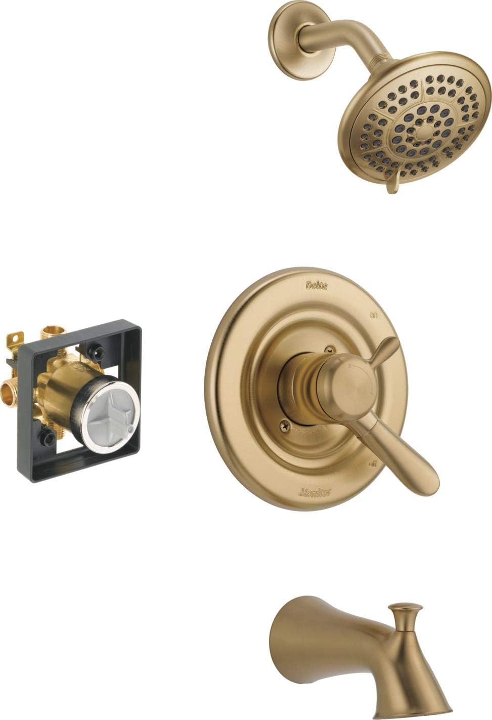 Lahara 17 Series Dual-Function Tub and Shower Trim Kit with 5-Spray Touch-Clean Shower Head, Champagne Bronze T17438-CZ (Valve Included)