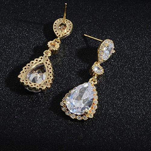 Teardrop Dangle Earrings for Wedding - Sparkly Sterling Silver Cubic Zirconia Crystal Rhinestone Drop Earrings Pierced Austrian Style Hypoallergenic Earrings Womens Bridal Jewelry4