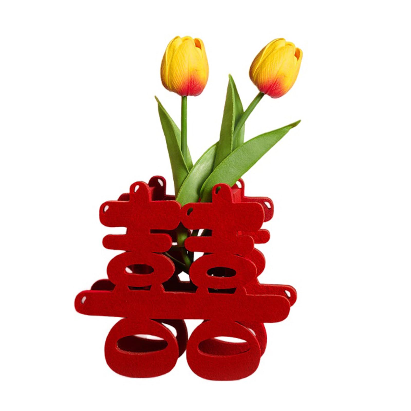 YWLUUOO Chinese Wedding Double Happiness Character Ornament Double Happiness Character Felted Decoration with Artificial Flower Traditional Chinese Wedding