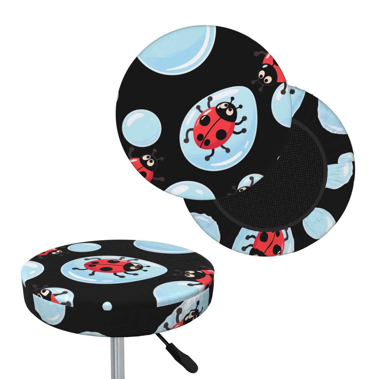 FekiLoot Cute Ladybugs Round Bar Stool Covers Stretch Washable Bar Stool Covers Dustproof Slipcover Bar Chair Covers with Elastic Band for Bar Kitchen Living Room Decor 13 Inch