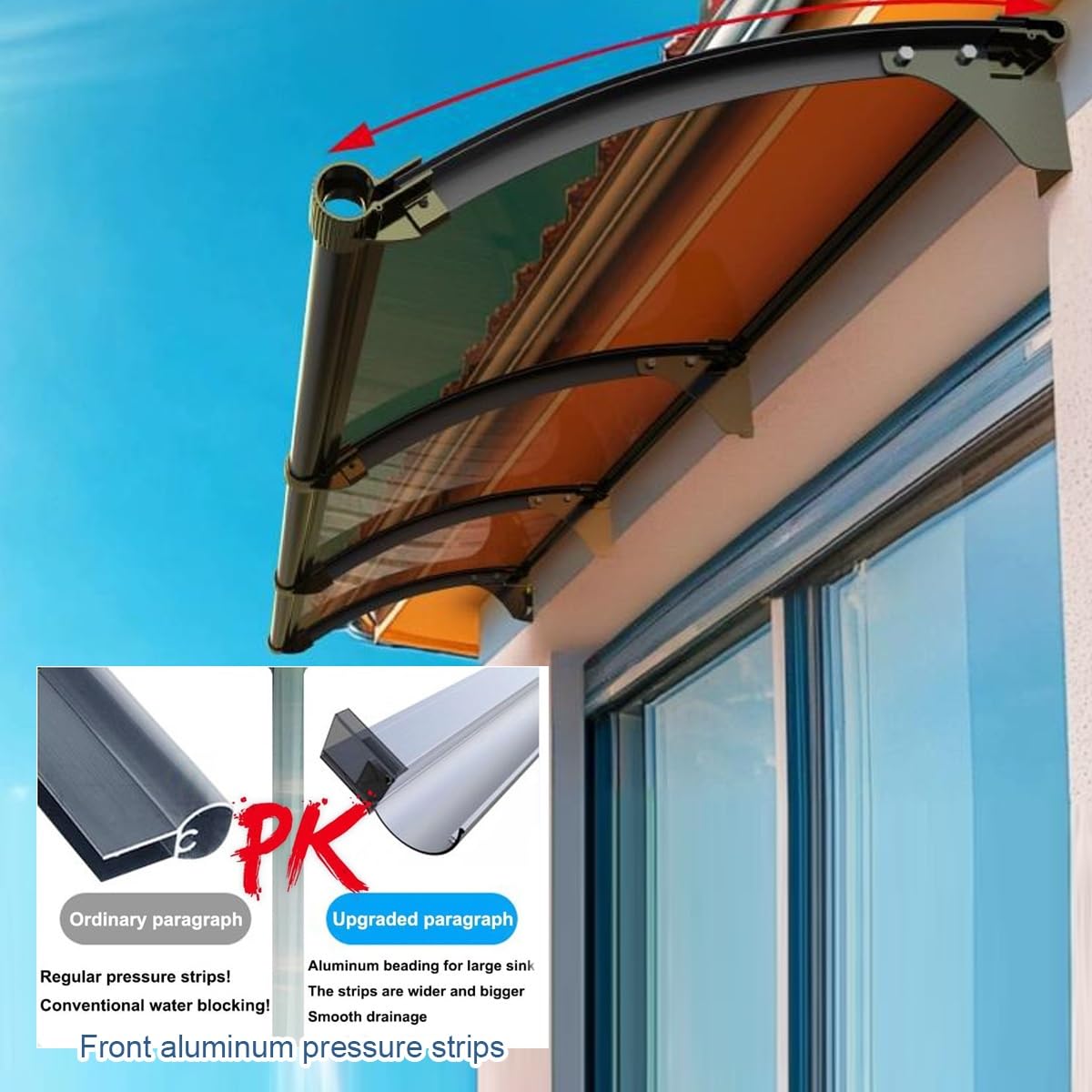 Toldo de aleación de aluminio con cubierta, protección UV y lluvia para patio, porche, jardín trasero, incluye soporte (39 x 71 pulgadas)