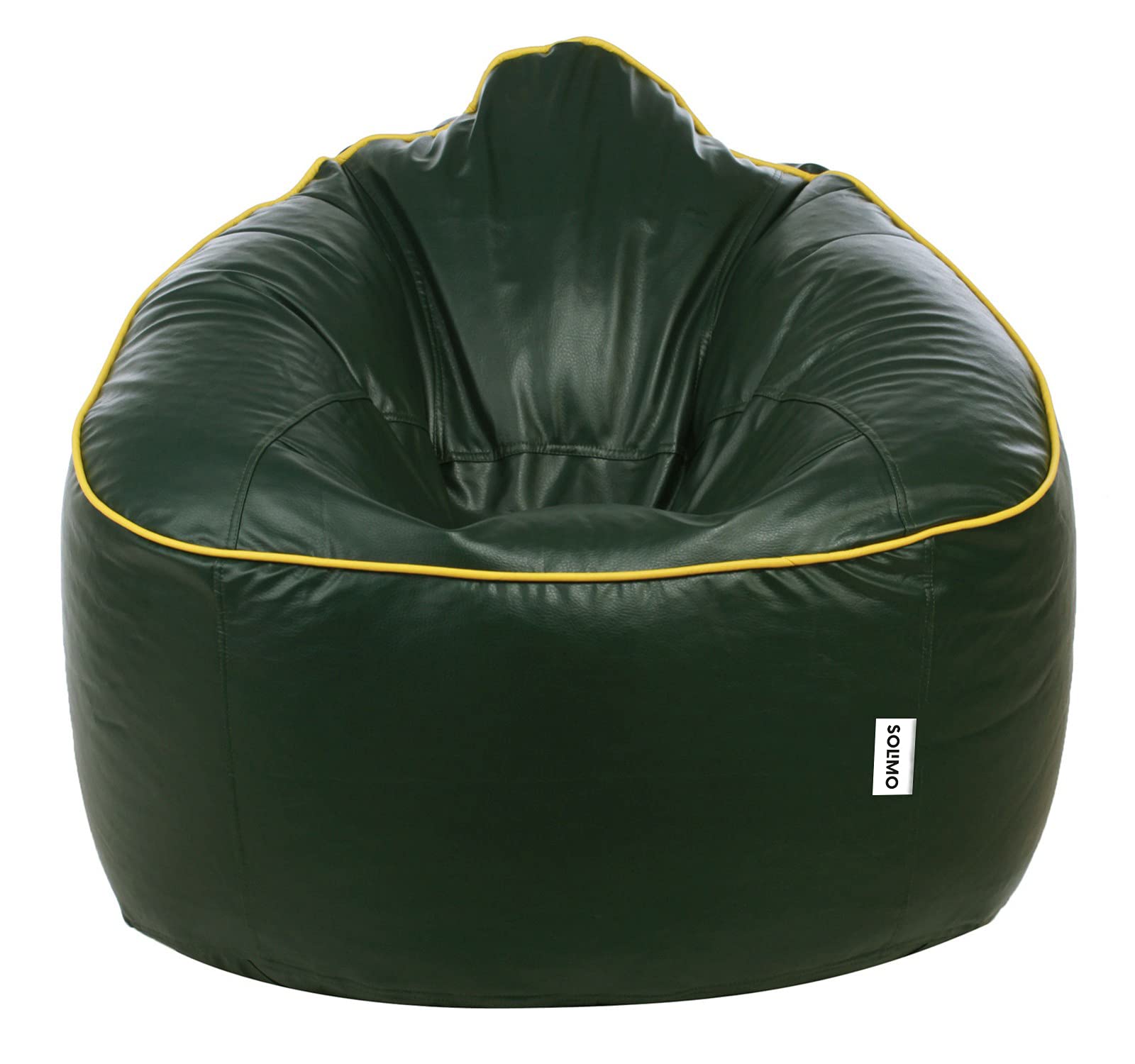 Amazon Brand - Solimo Muddha Sofa XXXL Faux Leather Bean Bag Cover Without Beans (Dark Green with Yellow Piping)-picture-15