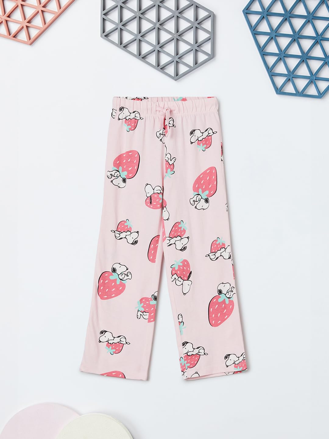 Max Girl's Half Sleeves Round Neck Cotton Snoopy Print Sleepwear Set Pink - Image 7 thumbnail