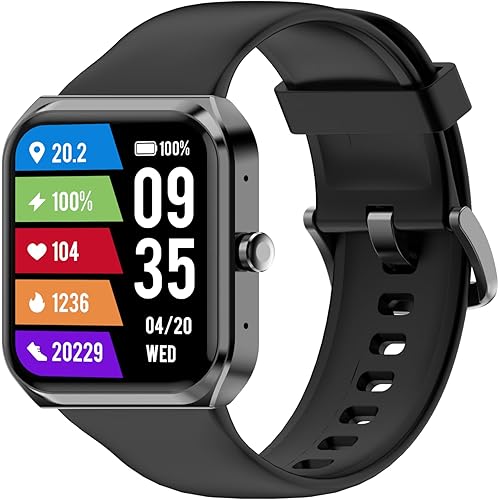 Fitness Smart Watch for Women Men Android iOS iPhone, 1.91” Large Screen Gun Black Aluminum Case with Black Sport Band, Sleep Tracker, Text and Call, Heart Rate, Blood Oxygen, IP68 Waterproof