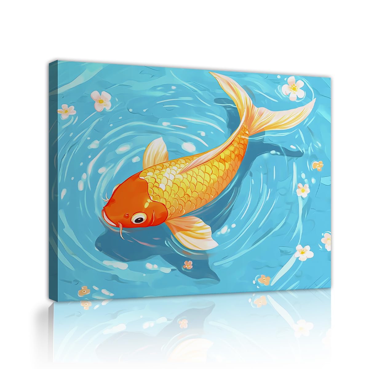 Via Vela Golden Koi Fish Canvas Wall Art Pop Art Carp Painting Ukiyo E Anime Aesthetic Decor for Nursery Bedroom Living Room 50x75cm