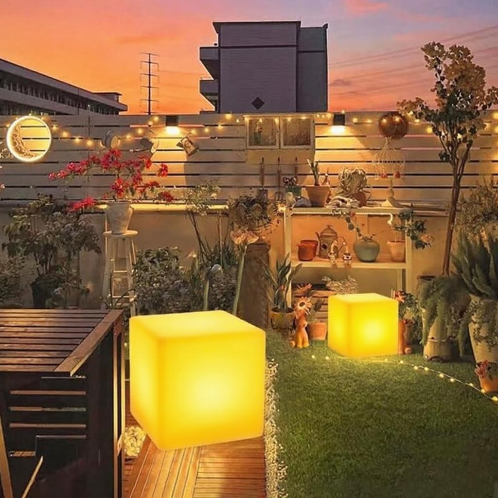 8-inch LED Cube Light & LED Ball Light: Rechargeable, Dimmable 16 RGB Colors with Remote Control, Waterproof, as Mood Lamp Stylish Decorative Elements