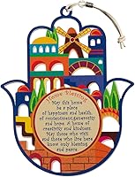 Vista 8 de Amuletos de mano Hamsa de buena suerte con bendición del hogar en inglés de 6.7" de Masoret - Decoración de pared de amuleto de protección contra