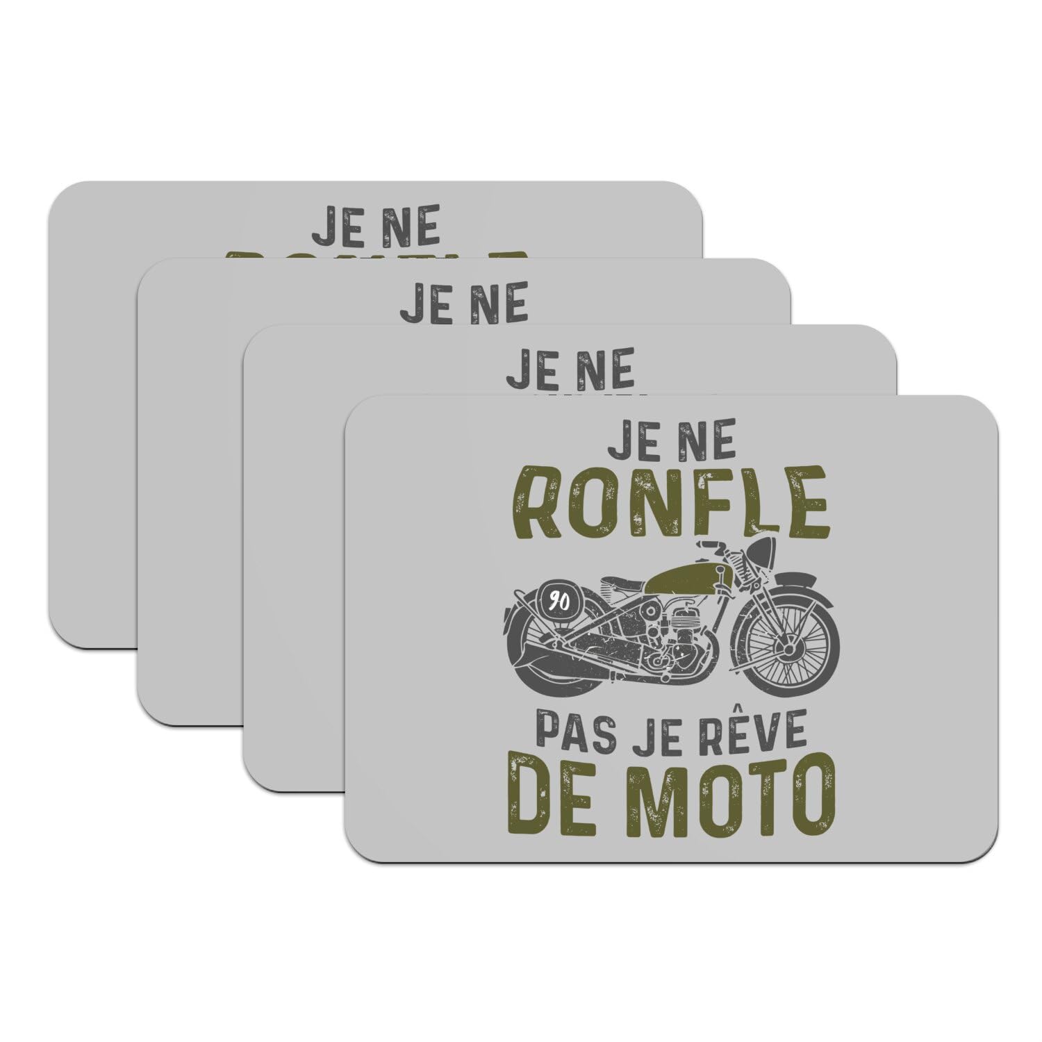 Set de table moto gris grand format 39,5x28,5 cm lot de 4 dessous caoutchouc