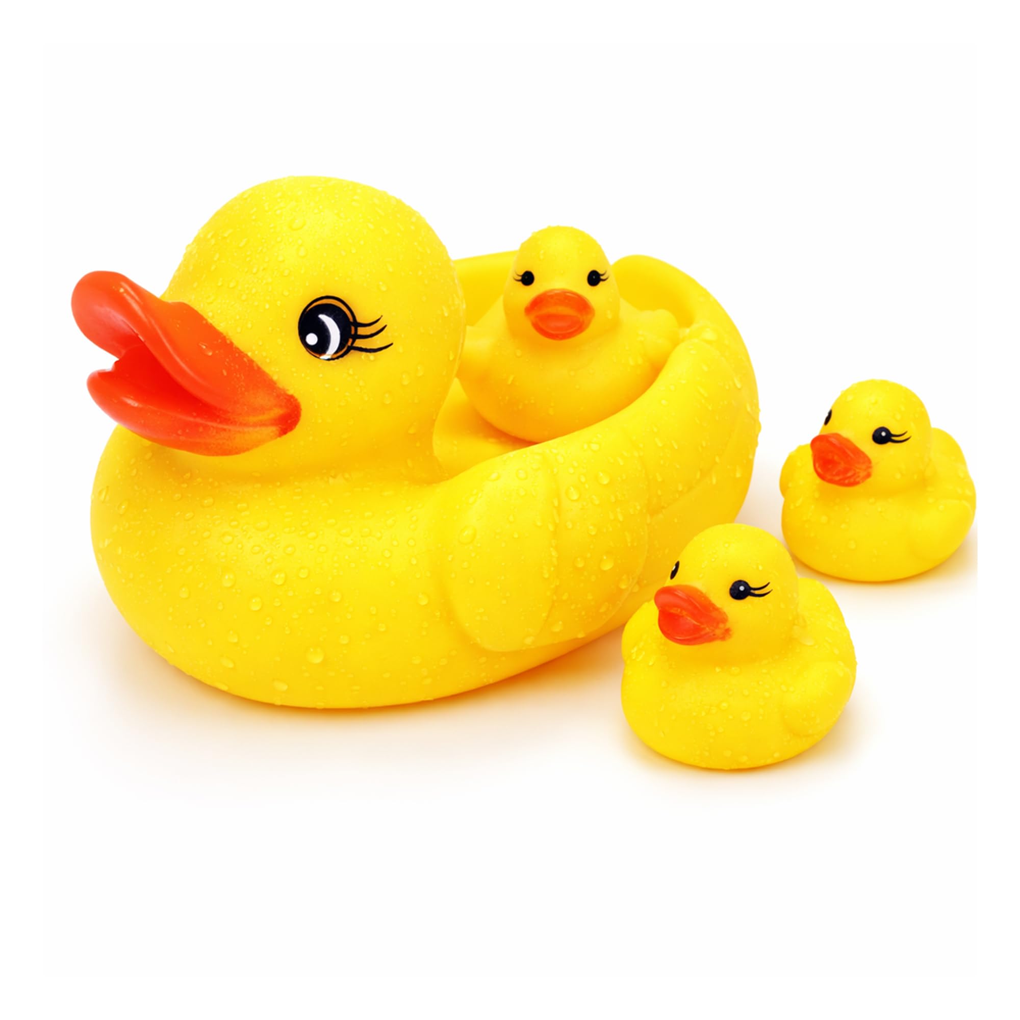 BML Baby Bath Toys Rubber Duck Family Set Large Duck with Three Small Ducks Floating Squeaky Bath Toys for Toddlers Kids Water Toys for Bathtub Pool and Water Play