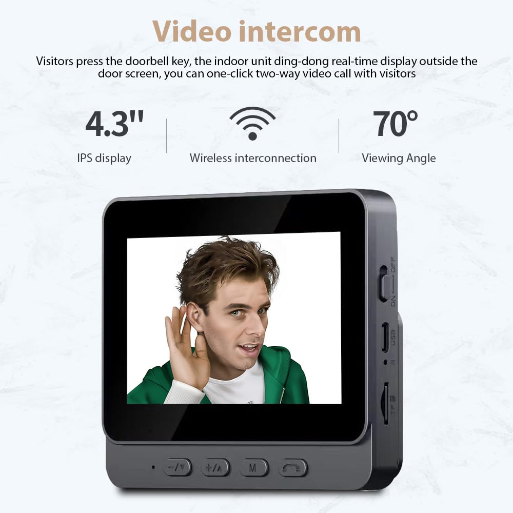 Jemora Campanello citofono visivo wireless con schermo IPS da 4,3 pollici 2.4G con schermo, monitoraggio video intelligente ad alta definizione senza fili Campanello intelligente Citofono bidirezional