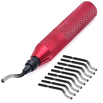 Deburring Tool with 11 High Speed Steel BS1010 Rotary Burr Removal Blades-Askwhy 3D Print and PVC Tube Pipe Deburr - Debur Metal Hand Extractor-Aluminum Copper Plastic Deburr-red