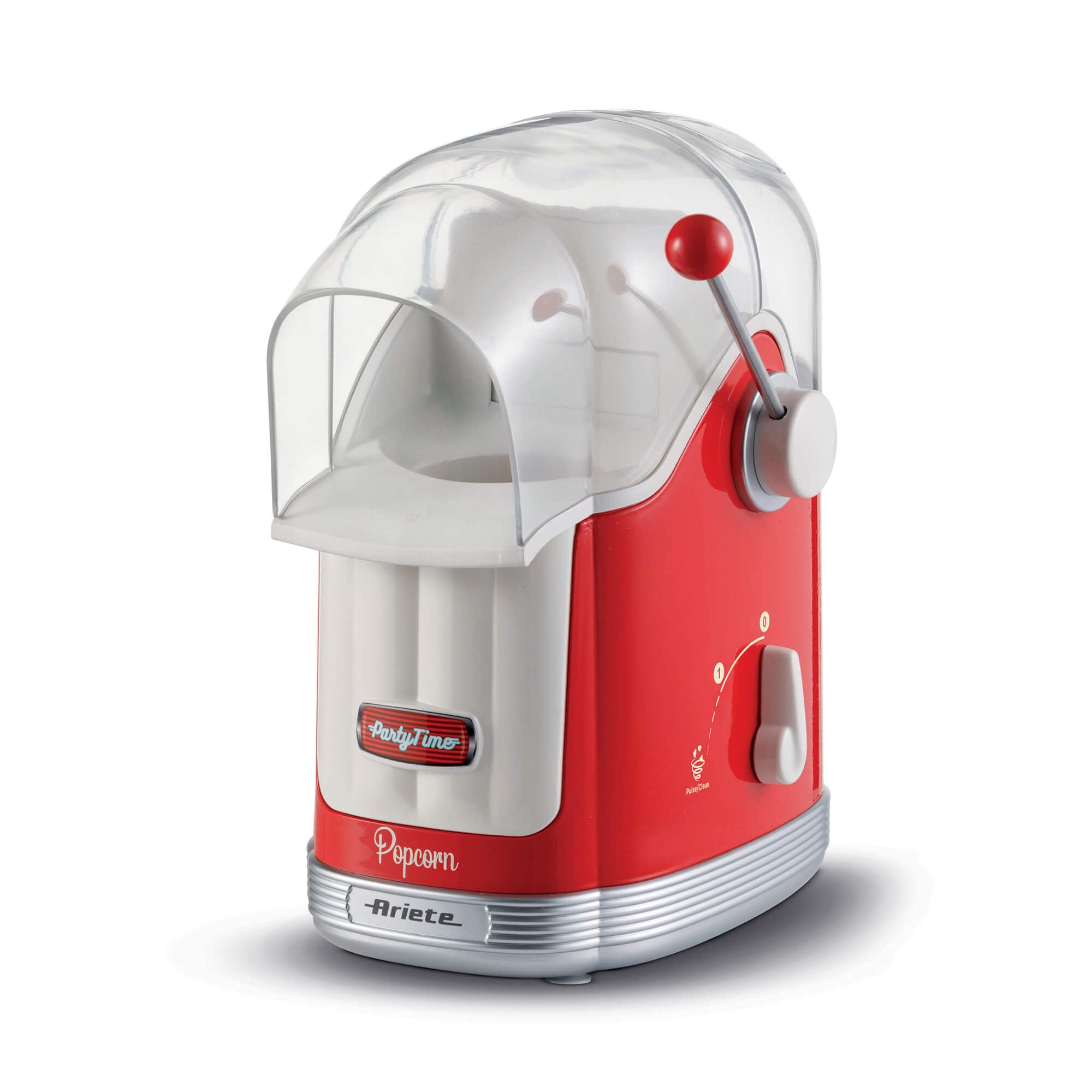 Ariete 2958 Pop Corn Maker Party Time, Macchina per pop corn con leva, 1100 Watt, Capacità 600 g, Cottura ad aria calda senza grassi, Rosso