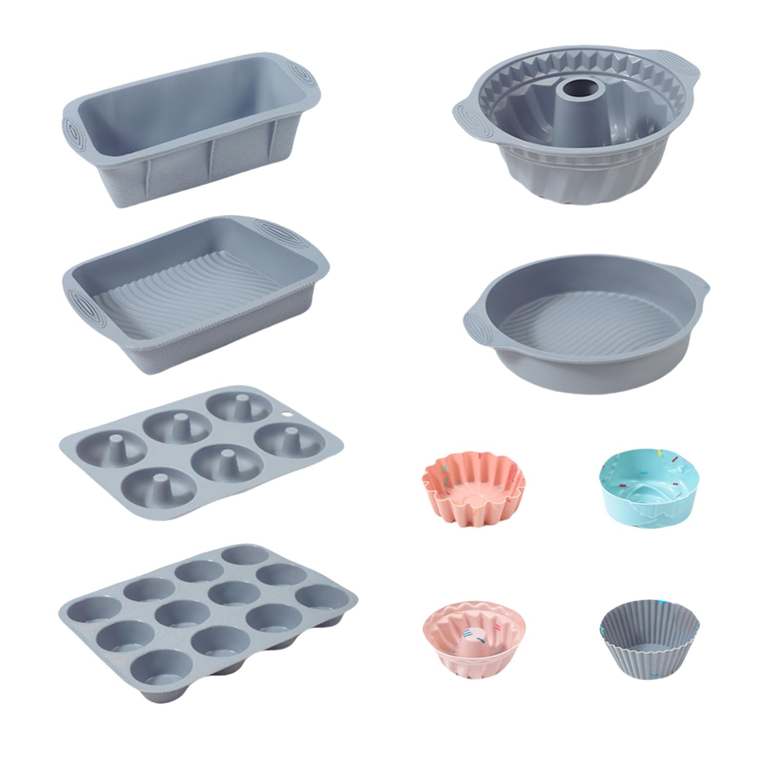 Lot De 30 Moules à Pâtisserie En Silicone - Moules à Gâteaux, Plaque De Cuisson, Moule à Beignets, Moule à Muffins En Silicone Et Lot De 24 Moules à Cupcakes En Silicone (Gris)