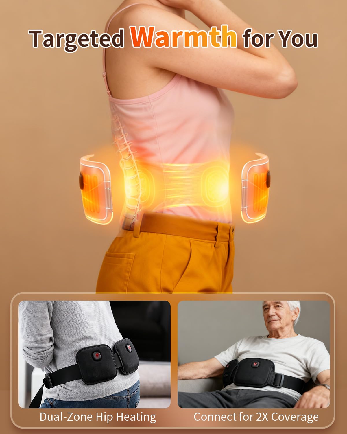 UNCN Almohadilla térmica inalámbrica, recargable dual de 3000 mAh, calor profundo de larga duración para comodidad de período y relajación de la espalda, almohadilla térmica portátil versátil