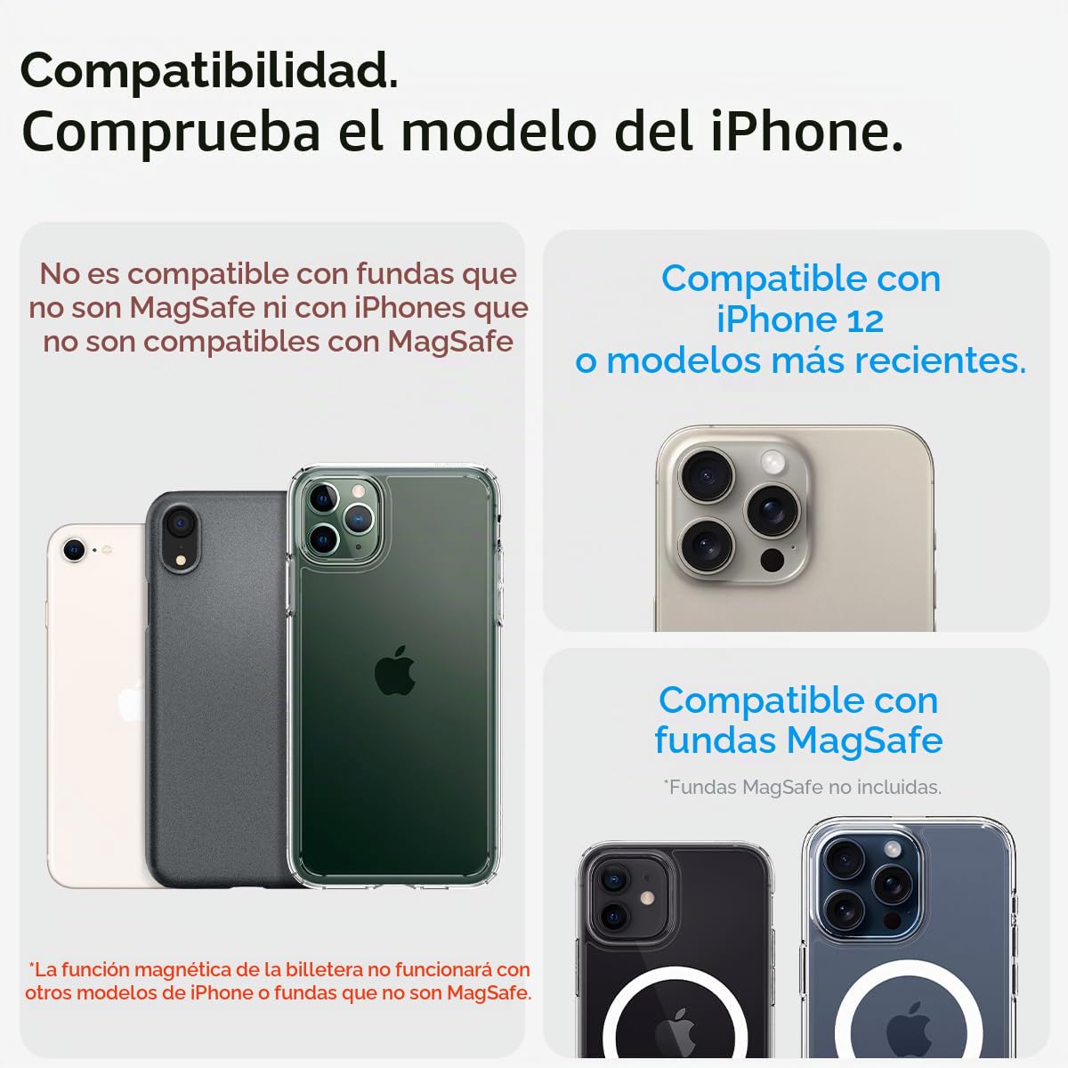Spigen Cartera MagSafe Ultra Hybrid MagFit+ Tarjetero Magnético Compatible con iPhone 17/16/15/14/13/12 MagSafe Wallet - Transparente
