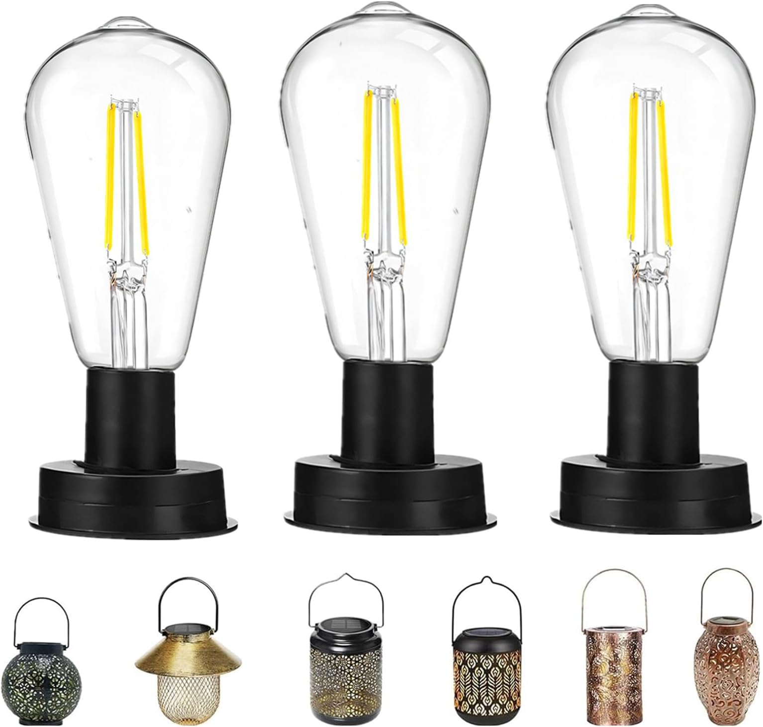 Solar Lights for Outdoor Use, Pack of 3 Solar Light Bulbs, Solar Lights, Replacement Parts for Garden Lights, 7 cm Solar Lantern, Lanterns, Outdoor Weatherproof, Solar Hanging Lamp Outdoor, Solar