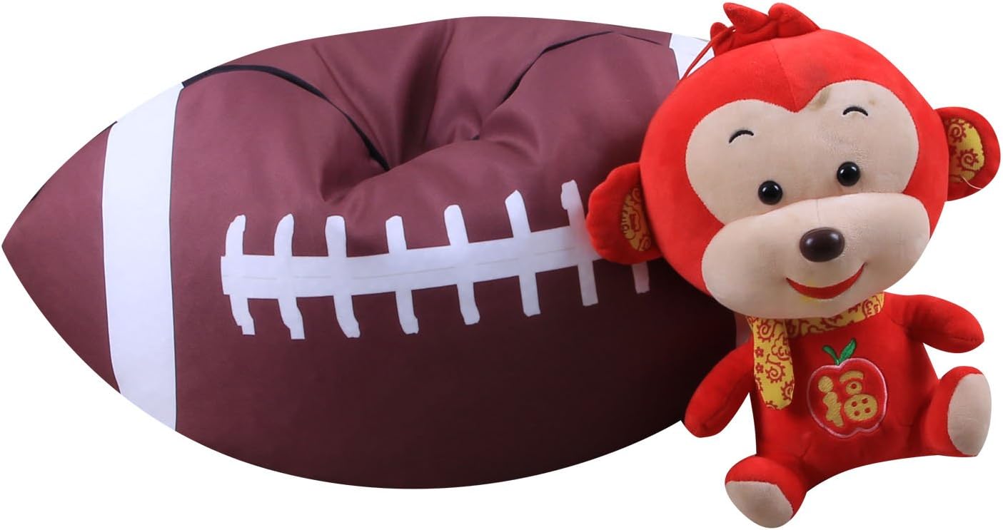 ELEOPTION Stuffed Animal Storage Bean Bag Chair Cover, Large Size 38inch Cotton Canvas Children Plush Toy Organizer Storage Bag Fill Fun Chair for Kids Room or Bedroom (Z- Rugby, 26in)
