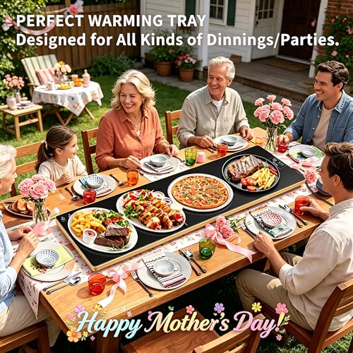 Image of Electric Warming Tray,Extralong 40 inchx12 inch,Tempered Glass Warming Mat for Food