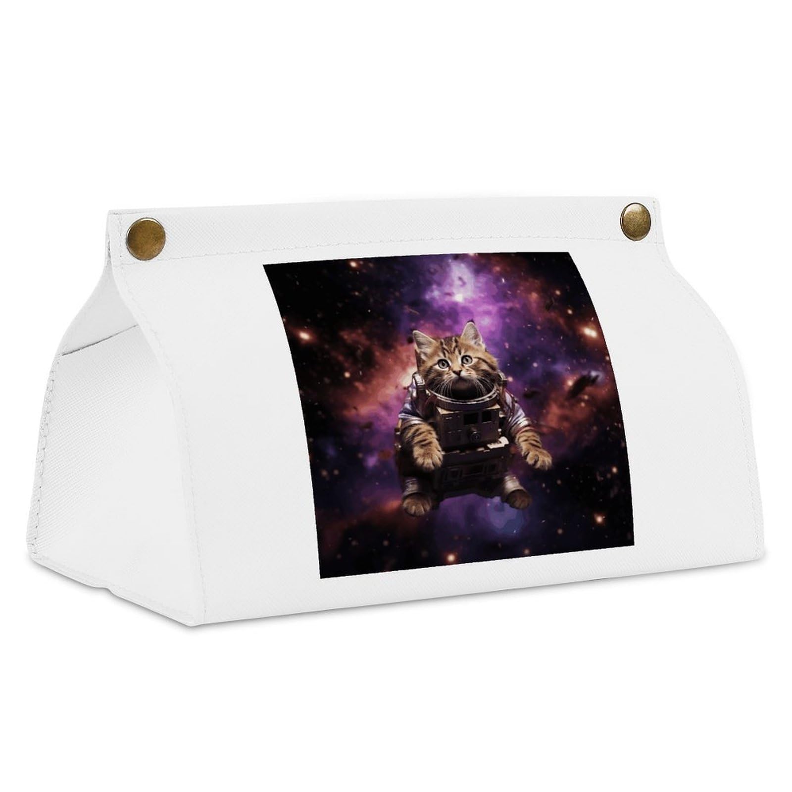 A Cat in Outer Space White Tissue Box Cover Rectangle PU Leather Cover for Tissue Boxes Modern Tissue Holder for Bathroom Office Tissue Holders Decorative Cute Napkin Holder for Kitchen Bedroom