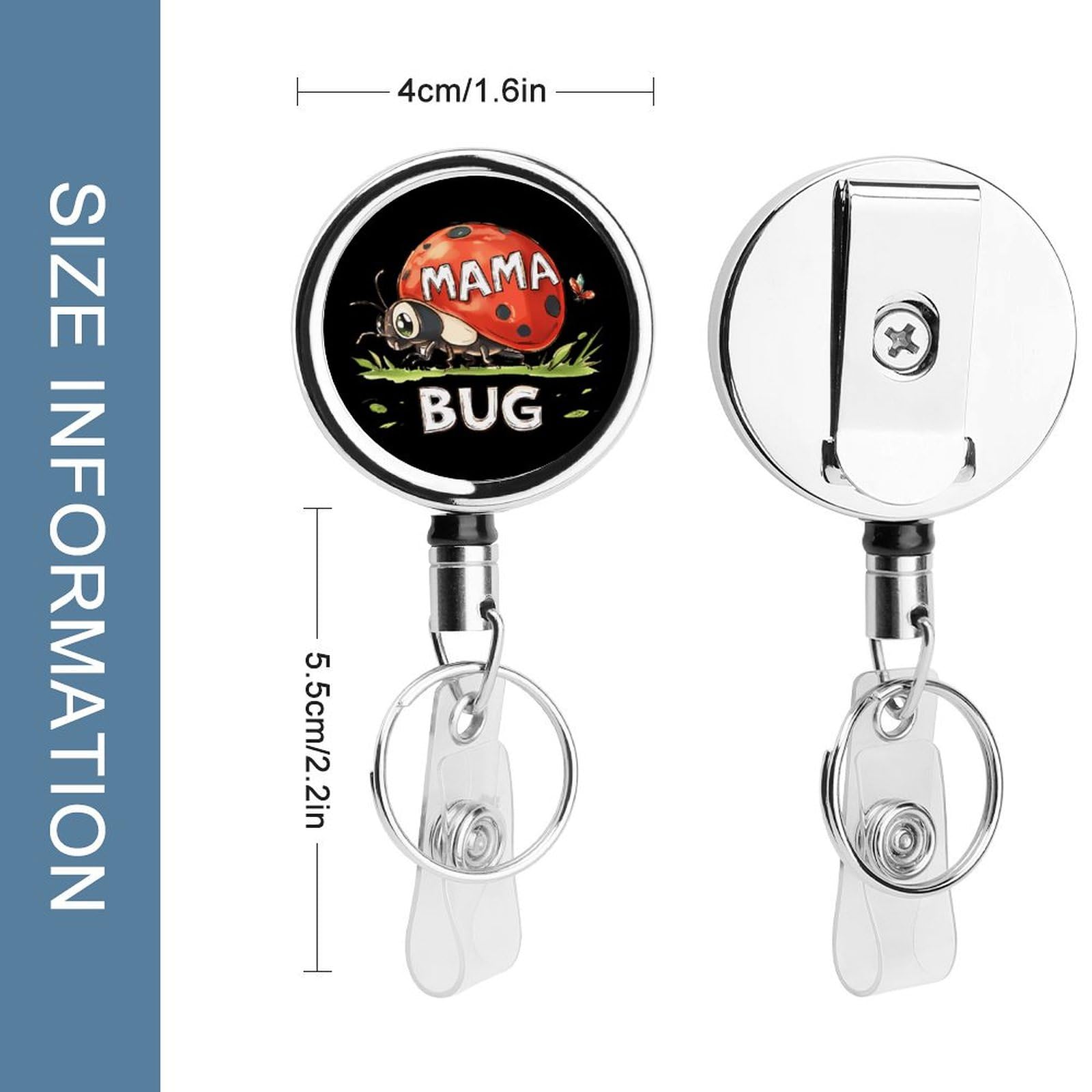 Ladybug Mom Mama Bug Retractable Badge Holder Metal ID Name Holder Key Ring with Belt Clip