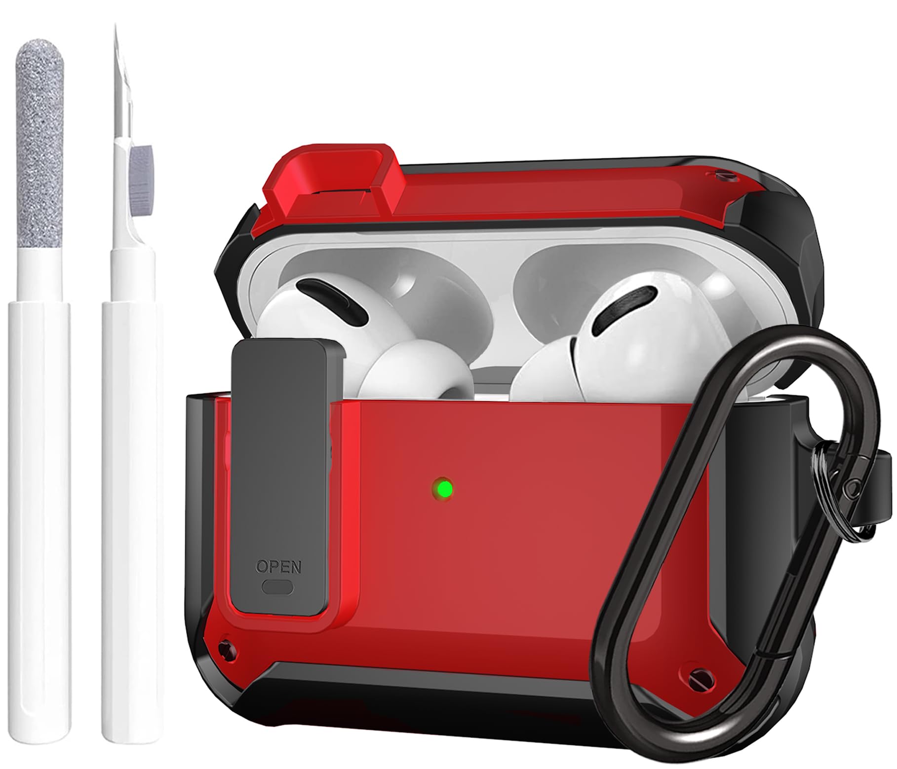 Wonjury Airpods Pro Case Cover for Men Lock with Cleaner kit, Military Armor Series Full-Body AirPod Pro Case with Keychain Cool Air Pod Pro Shockproof Protective Case for AirPods Pro 2019, Black/Red