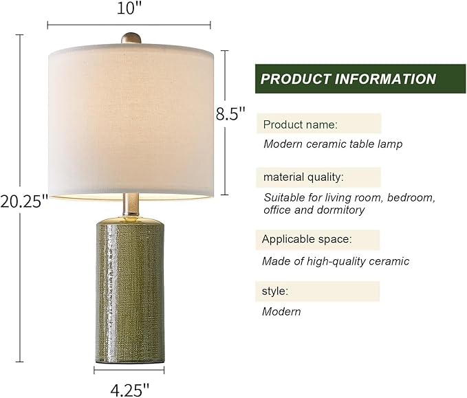 Lámpara de Mesa Moderna Cerámica G-SAFAVA 20.25" Verde, Set de 2 miniatura 9