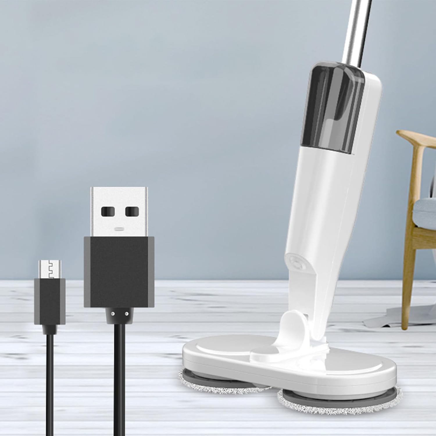 Electric Mop Lightweight Cordless Electric Mop with Water Sprayer, Rechargeable for Hardwood Tile Marble Floors (White)