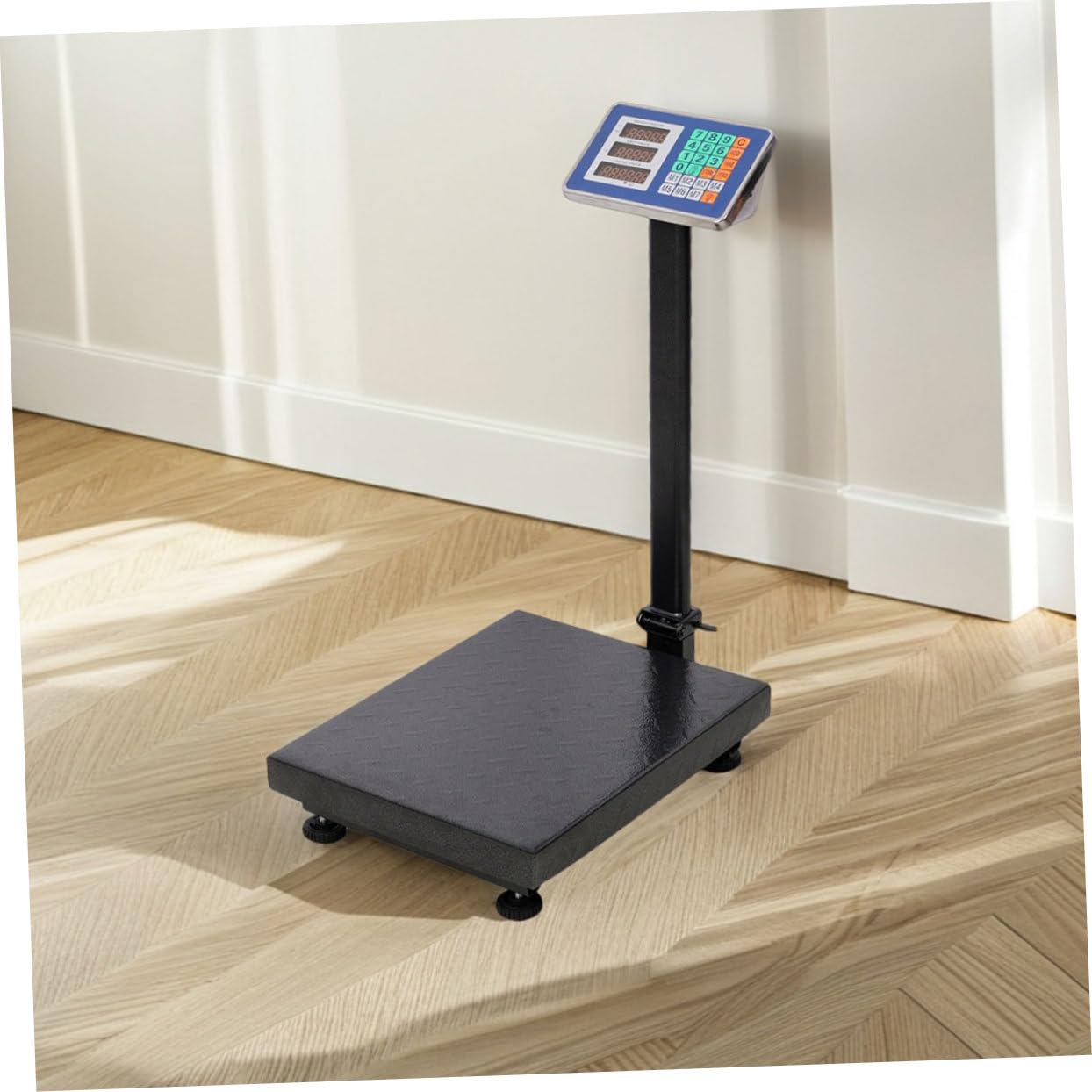 660Lbs Industrial Floor Platform Scale Heavy Duty Shipping Scale with LCD Display Price Calculation Tare Function for Luggage Package Weighing Space Saving Design