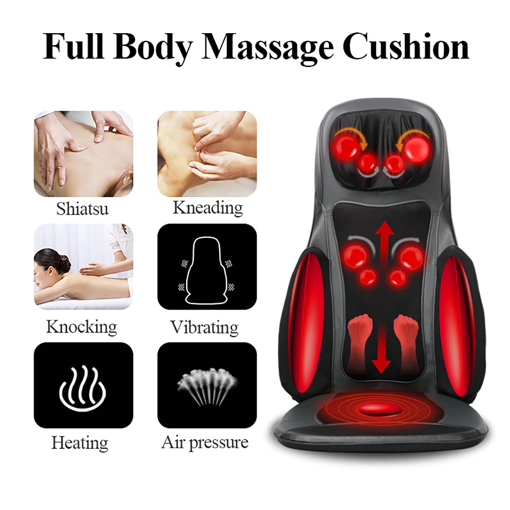 Cojín de masaje Shiatsu para asiento de masaje para espalda y cuello, 70 W, 3 tipos de masaje de espalda, cuello y espalda, función de calor de espalda, altura ajustable (negro)