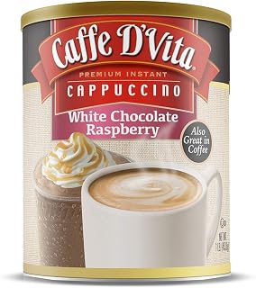 Caffe D'Vita White Chocolate Raspberry Cappuccino Mix - Premium Instant Coffee, Gluten-Free, 99% Caffeine-Free, 16 oz