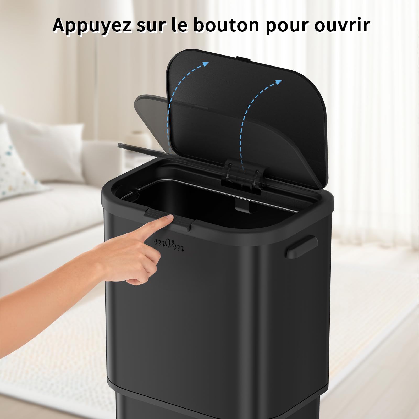 mVm Poubelle de cuisine, 70 L poubelle robuste à pression avec couvercle, fermeture en douceur et reste ouverte, poubelle à pression pour cuisine, bureau, dortoir, maison, chambres