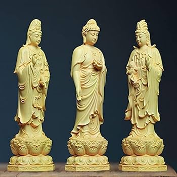 Amazon｜木彫仏像 彫刻 ツゲ 柘植 高さ12Cm 阿弥陀三尊 西方三聖
