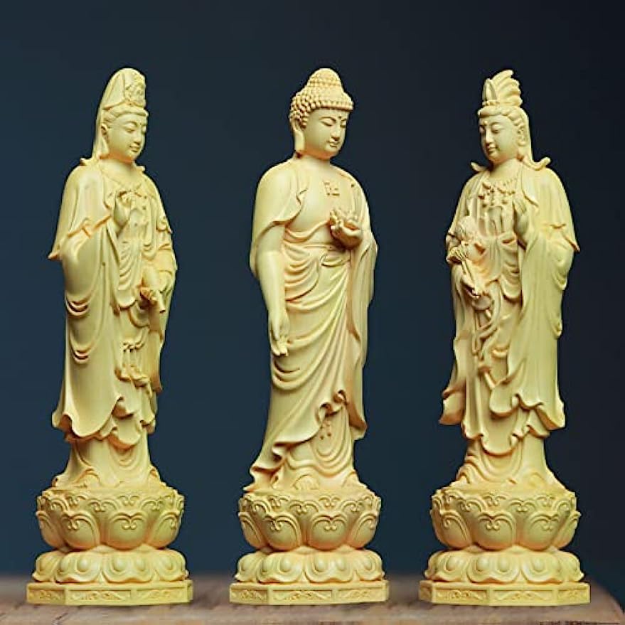豪華！木彫仏像 三面阿弥陀三尊座像 彫刻 仏教工芸 柘植材 Amazon｜木彫仏像 彫刻 ツゲ 柘植 高さ12Cm 阿弥陀三尊 西方三聖