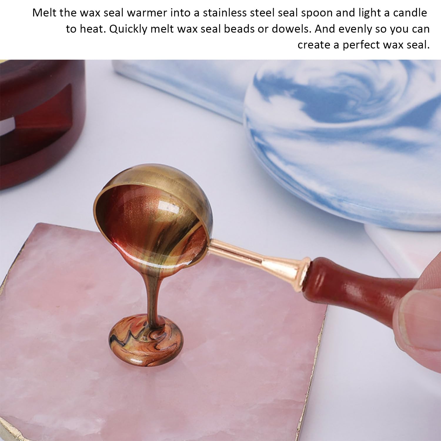 USHXVG 1 Piece Sealing Wax Stove and 1 Piece Sealing Wax Spoon, Wax Seal Stamp Set, Wax Heater, Red, 2.95*1.5in - Image 4