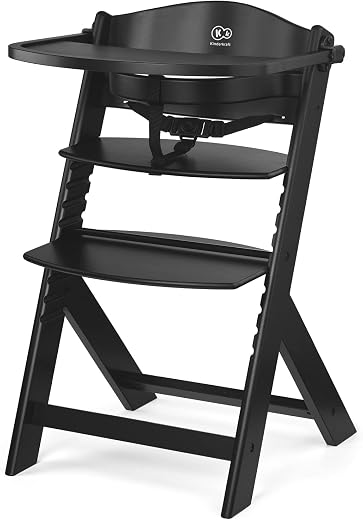 🚫 [CADUCADO] 🔥 Kinderkraft ENOCK Wooden Baby High Chair, Portable, for Children, High Chair, Evolutionary, Ergonomic, with Accessories, Barrier and Tray, Black