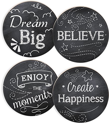 Angelstar Chalkboard Round 4 Piece Coaster Set, 4