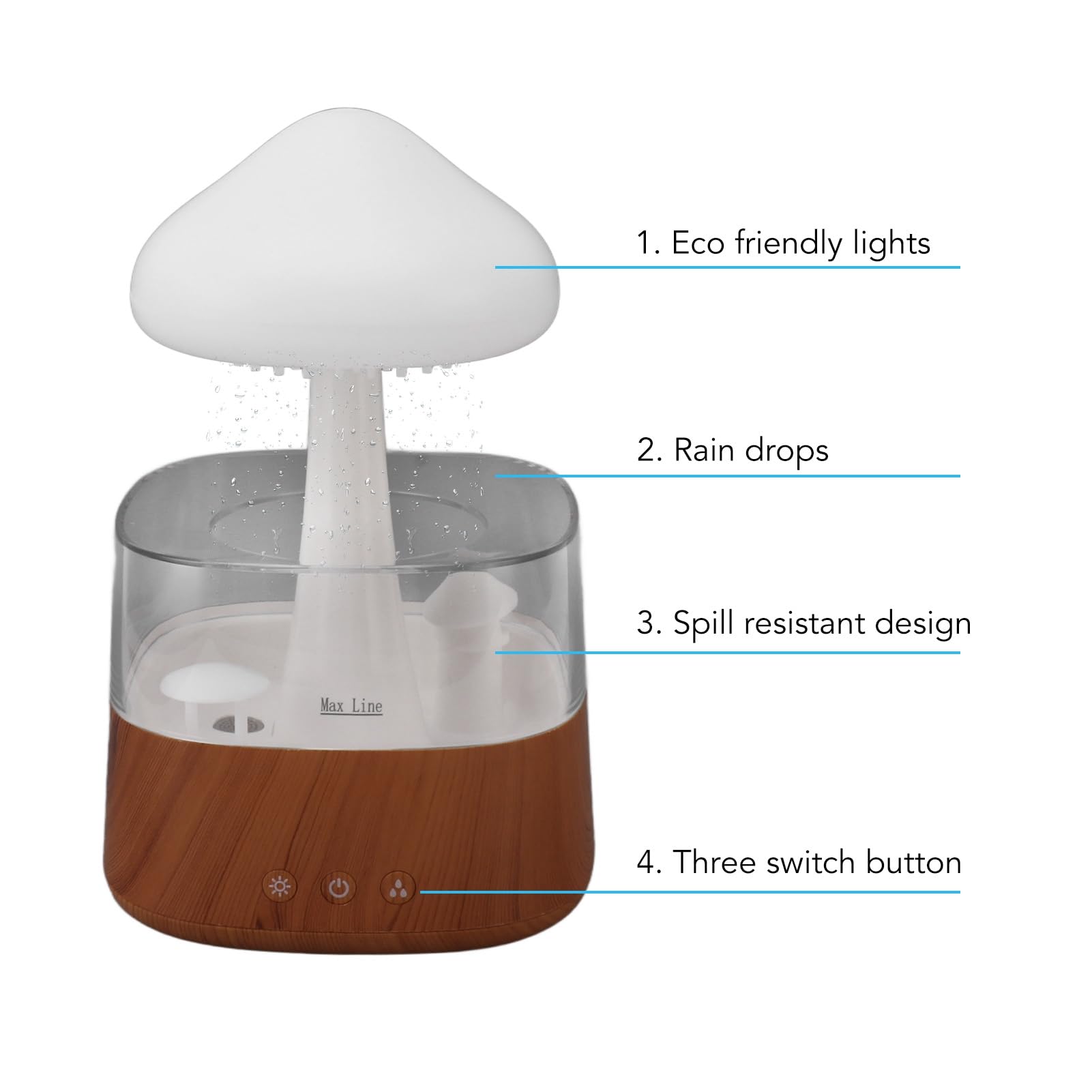 Focket Umidificatore a Nuvola di Pioggia, Finitura con Venature del Legno Umidificatore a Funghi con Illuminazione a LED a 7 Colori, Lampada a Pioggia con Diffusore di Olio Essenziale Alimentato