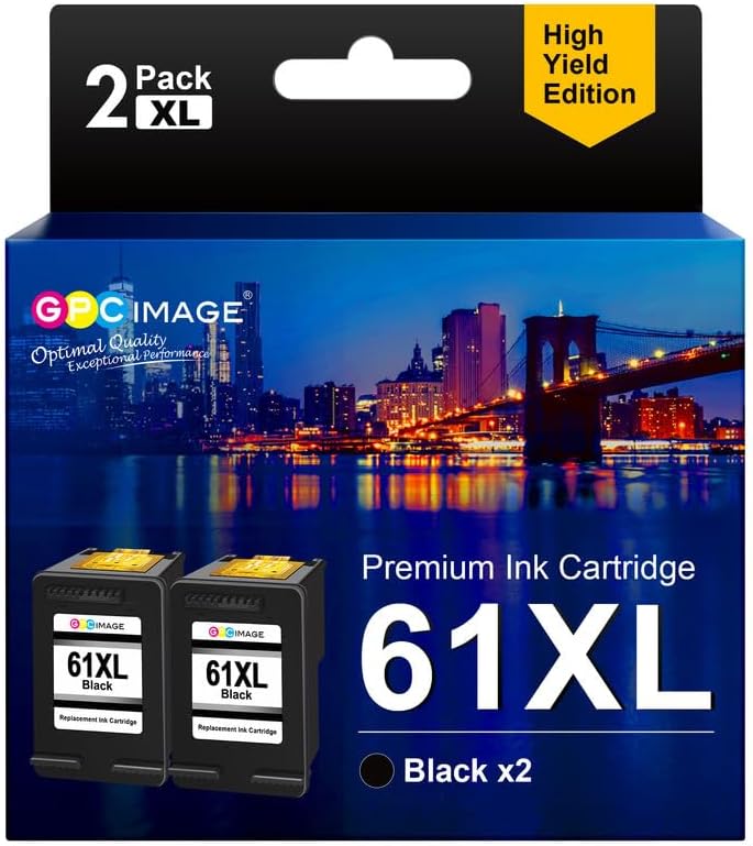 GPC Image Remanufactured Ink Cartridge Replacement for HP Ink Cartridge 61 61XL Ink to use with Envy 4500 Envy 5530 5535 Deskjet 1000 1010 1510 2540 Officejet 2620 4630 4635 (2 Black)