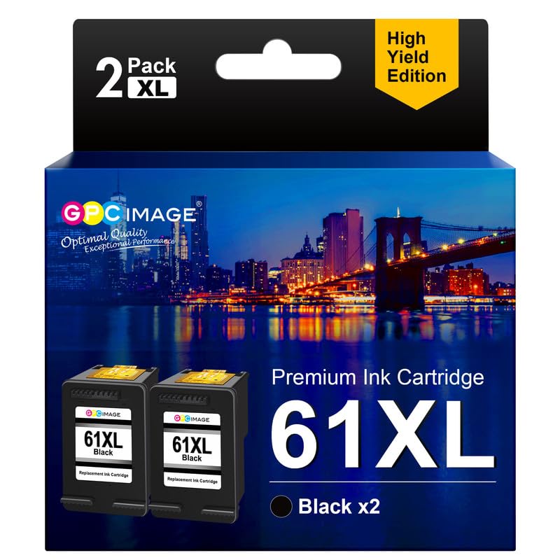 GPC Image Remanufactured Ink Cartridge Replacement for HP Ink Cartridge 61 61XL Ink to use with Envy 4500 Envy 5530 5535 Deskjet 1000 1010 1510 2540 Officejet 2620 4630 4635 (2 Black)