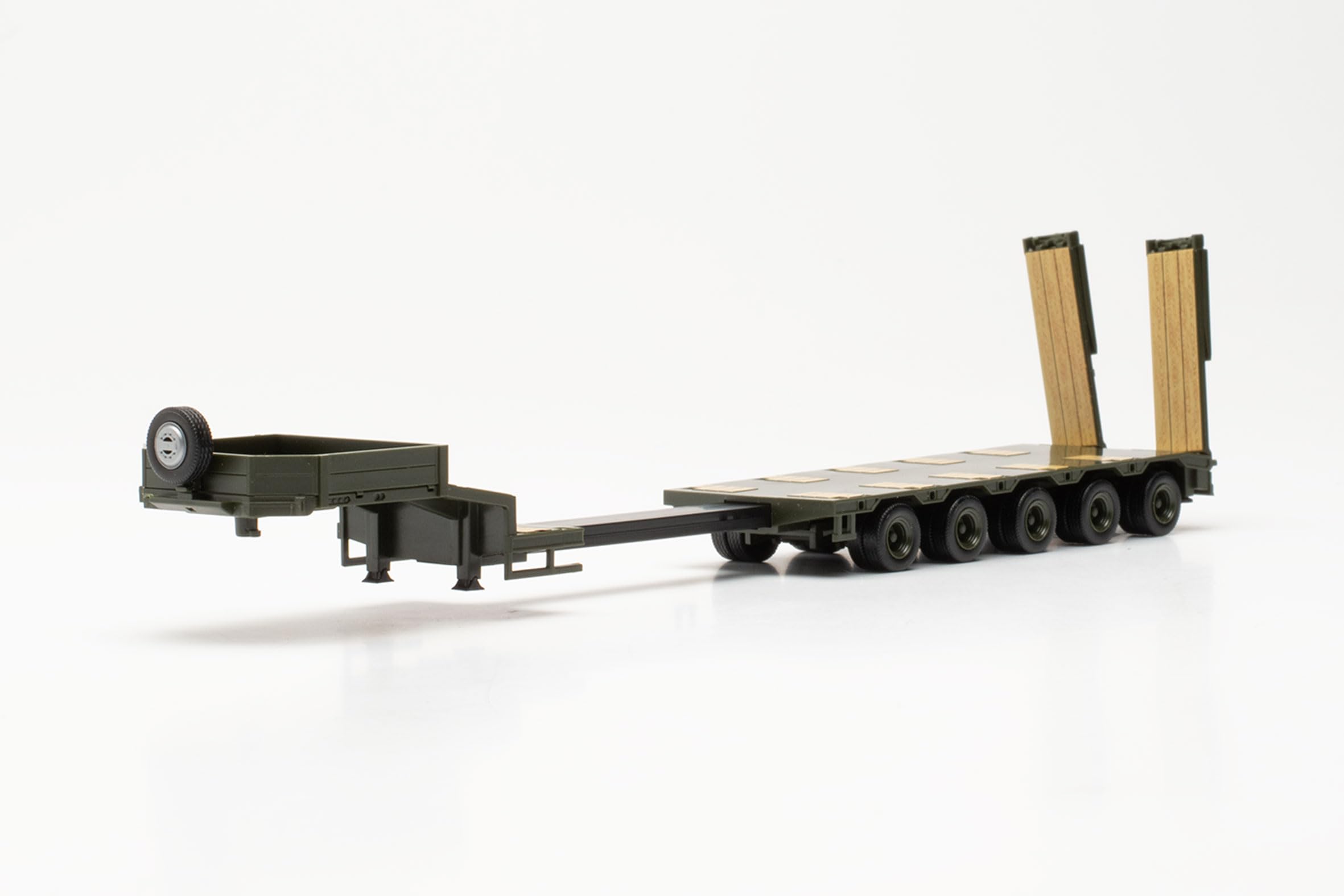 Herpa Modèle de Camion Goldhofer Semitie Semi-remorque avec arrière biseauté et rampes d'accès, 5a, Miniature à l'échelle 1:87, Objet de Collection, fabriqué en Allemagne, Plastique