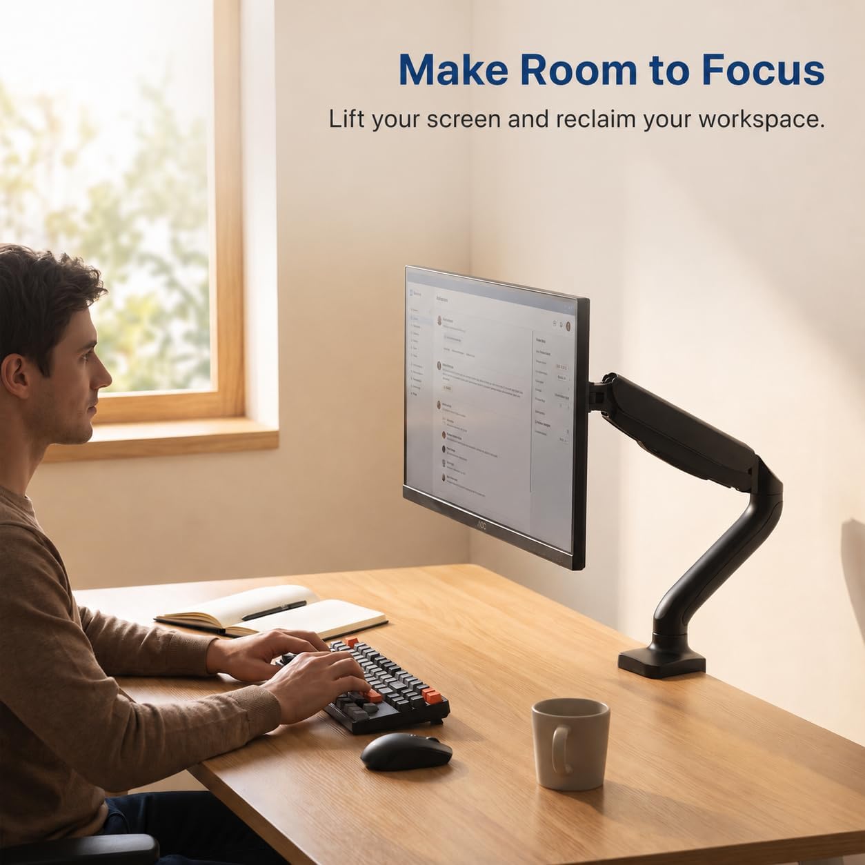 Uncaged Ergonomics Single Monitor Arm Desk Mount, VESA Monitor Mount, Black image 4